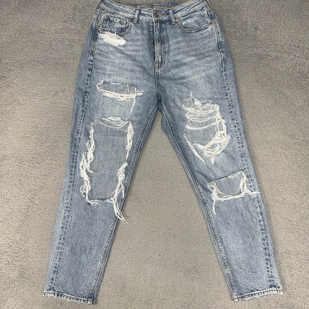American Eagle Ripped Jeans Women Sz 6 (26x27) Blue Denim Straight Leg Distress
